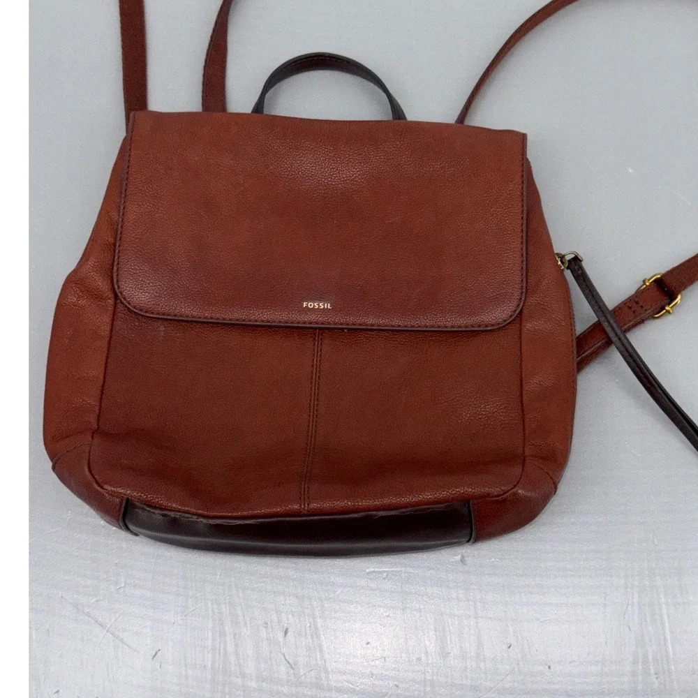 Fossil Camilla Small Cognac Brown Pebbled‎ Leather Backpack Handbag ZB7529